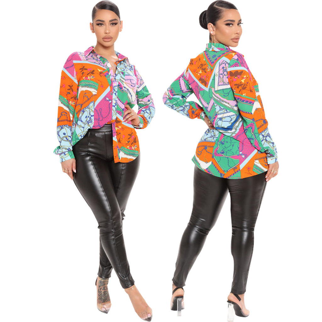 Casual Digital Printing Multi-Color Women Shirt
