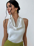 Women Clothing Sexy Sleeveless Satin Shirt Spring Autumn Work Women Shirt