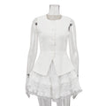 Casual Skirt Outfit Women High Grade Sleeveless Vest Waistcoat Top High Waist Bubble Skirt Two Piece Sets