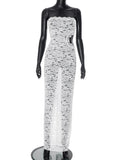 Women Clothing Solid Color Sleeveless Backless Lace Hollow Out Cutout out Slim Fit Dress