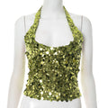 Summer Women Clothing Sexy Party Sequ Halter Lace up Sling Top