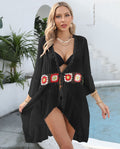 Women Beach Cover up Random Color Crochet Stitching Lace up Ruffled Sun Protection Coat