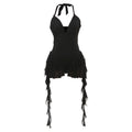 Summer Sexy Sexy Deep V Plunge neck Halter Backless Wooden Ear Solid Color Jumpsuit