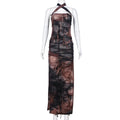 Women Clothing Autumn Tie-Dyed Tassel Split Beggar Dress Sexy Dress