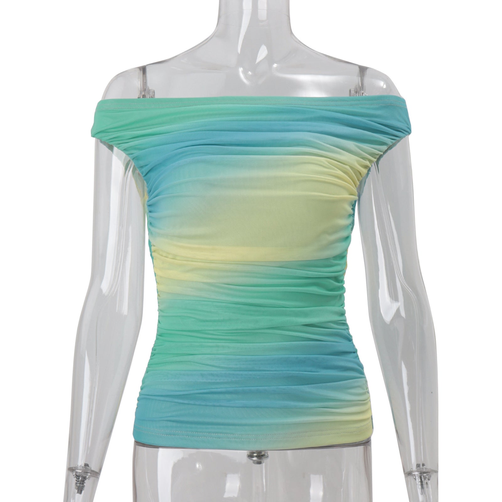Women Clothing Autumn Sexy off Neck Gradient Color Matching Short Vest Top