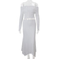 Women Clothing Fall Sexy off Shoulder Knitted Long Sleeved Top Low Waist Graceful Beach Skirt Two Piece Sets
