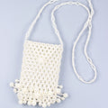 Hand Woven Beads Ethnic Retro Hollow Out Cutout Triangle Buckle Pearl Acrylic Waxberry Tassel Crossbody Phone Bag