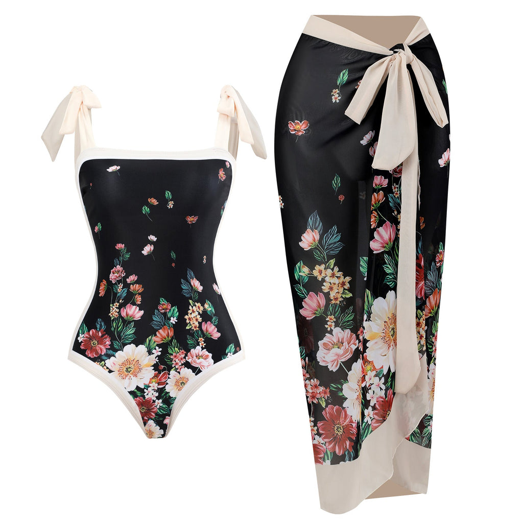 Retro Swimsuit Conservative One Piece Spring Swimsuit Suit Women Chiffon Blouse