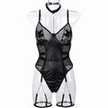 Motorcycle Faux Leather Paint Leather Stitching Mesh Hollow Out Cutout Perspective Cross Stickers Heavy Metal Chain Sexy Jumpsuit