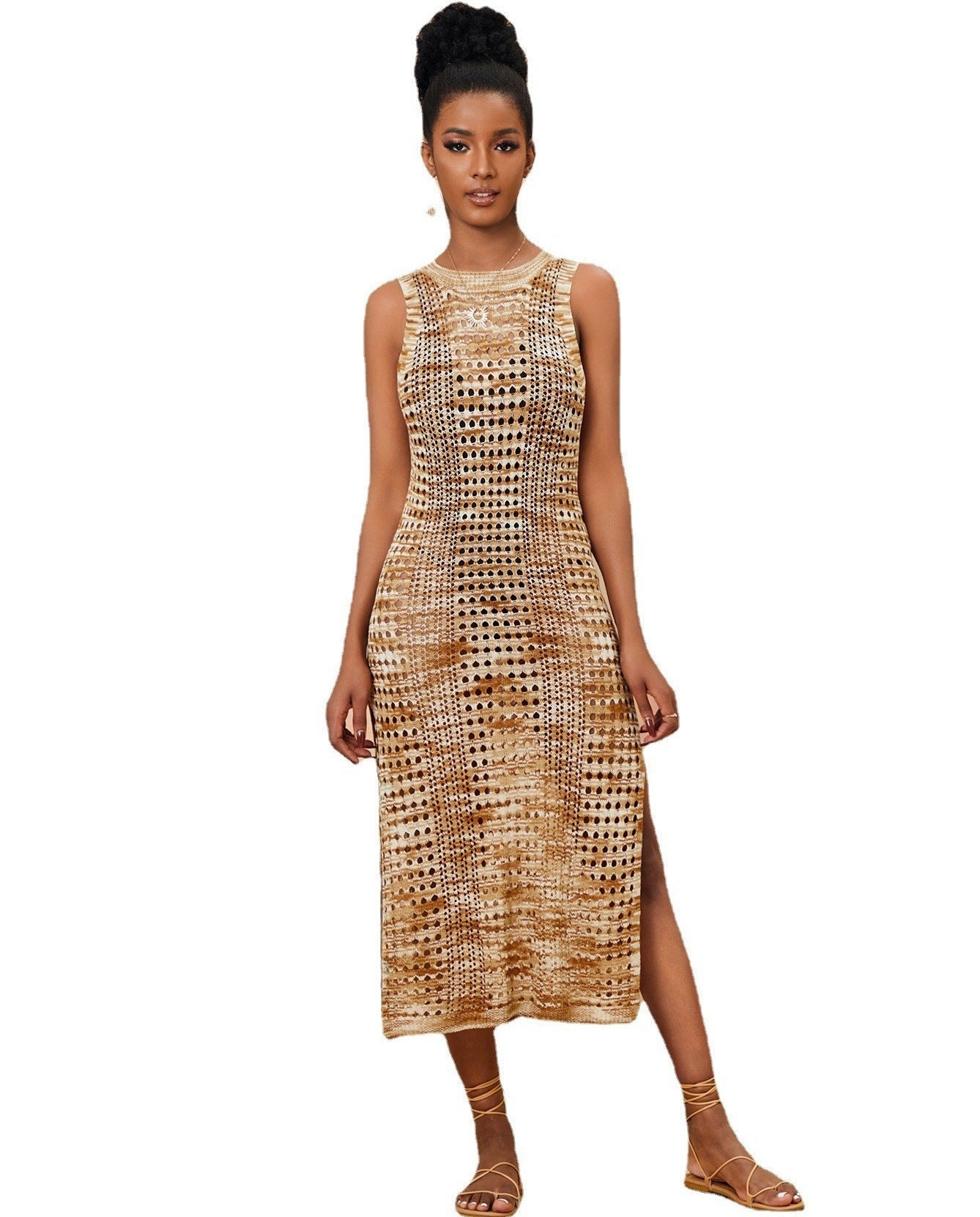 Knitted Hollow Out Cutout Vest Skirt Beach Cover Up Sexy Vacation Long Skirt Beach Cover Up Crochet hook