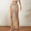 Summer Beach Skirt Women Solid Color Sexy Knitted Hollow Out Beach Bikini Cover up Skirt Crochet hook