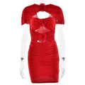 Sexy Hollow Out Cutout Sleeveless Hip Dress Elegant Floral Decorative Pleated Dress Summer