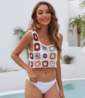 Women Clothing Pure Hand Crocheting Random Color Stitching Camisole Short Cropped Crochet Patchwork Macthing