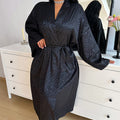 Home Long Sleeve Nightgown Thin Sexy Printed Lace up Morning Gowns Simple Cardigan Pajamas Ice Silk Bathrobe