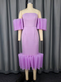 Sexy Tube Top Purple Dress Unique Design Pages Frill Party Evening Dress