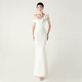 Ruffled One Shoulder Heavy Industry Beads String Slim Fit Satin Fishtail Evening Dress Wedding Red Carpet Cocktail Dress