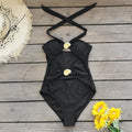 Sexy Tube Top Hollow Out Cutout out Pure Black Halter One Piece Swimsuit for Women One Piece Swimsuit
