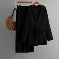 Women Autumn Winter V neck Loose Knitted Lace up Cardigan Skirt Two Piece Set