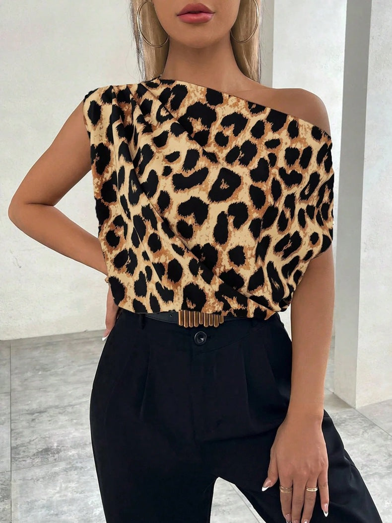 Women Satin Shirt Sexy Leopard Print Top Summer Satin Shirt