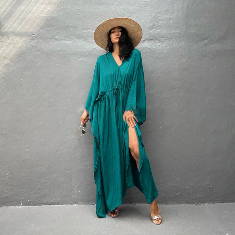 Rayon Loose Sexy Split Beach Cover Up Waist Pull Belt Vacation Skirt Bikini Cover