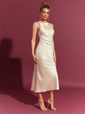 Women Clothing Trendy Summer Satin Dress Women Tall Sexy Hip Wrapped Satin Mid Length