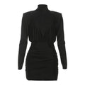 Fall Sexy Slim Fit Turtleneck Long Sleeve Narrow Short Solid Color Dress