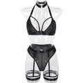Sexy Three Piece Set Mesh Stitching Sexy Set Neck Neck Foot Ring