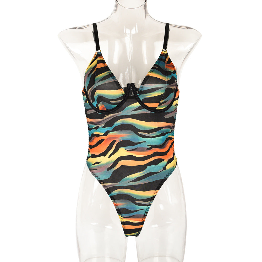 Sexy Jumpsuit Sexy Stripes Summer Beach Jumpsuit with Steel Ring