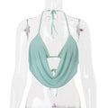 Women Clothing Summer Sexy Hollow Out Cutout out Halter Lace up Solid Color Short Vest Top