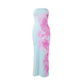 Women Clothing Summer Sexy Bandeau Slim Fit Printing Color Contrast Backless Sheath Dress