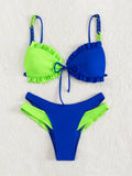 Swimwear Women Split Color Matching Sexy Suspenders Bikini Swimsuit Bikini
