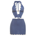 Women Clothing Spring Knitted Sexy Beaded Slim Sheath Halter Lace up Hollow Out Cutout Dress Women