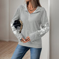 Simple Artistic Top Floral Print Long Sleeve Hooded Half Cardigan Sweater for Women
