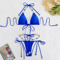 Three Point Solid Color Lace up Bikini with Diamond Sexy Split Swimsuit Women Bikini