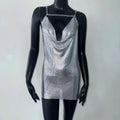 Women Clothing Sequin Sling Dress Cocktail Party Dress Metal Suspender Dress
