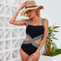 Colorblock One Piece Swimsuit Women Sexy Hollow Out Backless