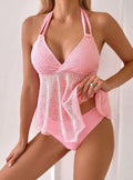 Printing Halter Spaghetti Straps Sexy Bikini One Piece Lace up Spring