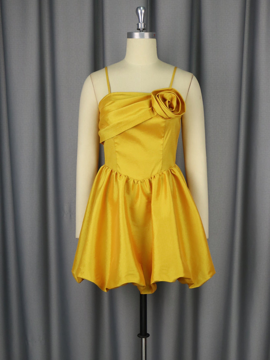 High Grade Sling Three Dimensional Floral Short Dress Sexy Elegant Golden Party Evening Dress