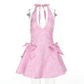 Sexy Sleeveless Halter Jacquard V neck Jacquard Bow Socialite Dress