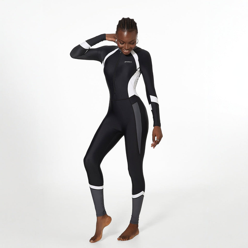 Long Sleeved Trousers Sun Protection Conservative Covering Belly Thin One Piece Training Surfing Swimsuit