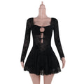 Sexy See through Hollow Out Cutout Flocking Women Sexy Slim Hip Dress