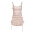 Summer Women Clothing Sweet Spicy Sexy Square Neck Lace Up Slim Fit Solid Color Dress Women