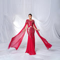 Women Clothing High End Long Sleeved round Neck Sequ Slim Fit Sheath Cocktail Fishtail Evening Dress