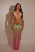 Sexy Three Piece Set Swimsuit Gradient Color Mesh Backless T Back Women