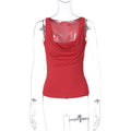 Women Clothing Spring Summer Sexy U Collar Pleated Slim Fit All Match Small Tank Top