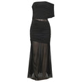 Spring Diagonal Collar Cold Shoulder Elegant Sexy Mesh Stitching Slim Dress