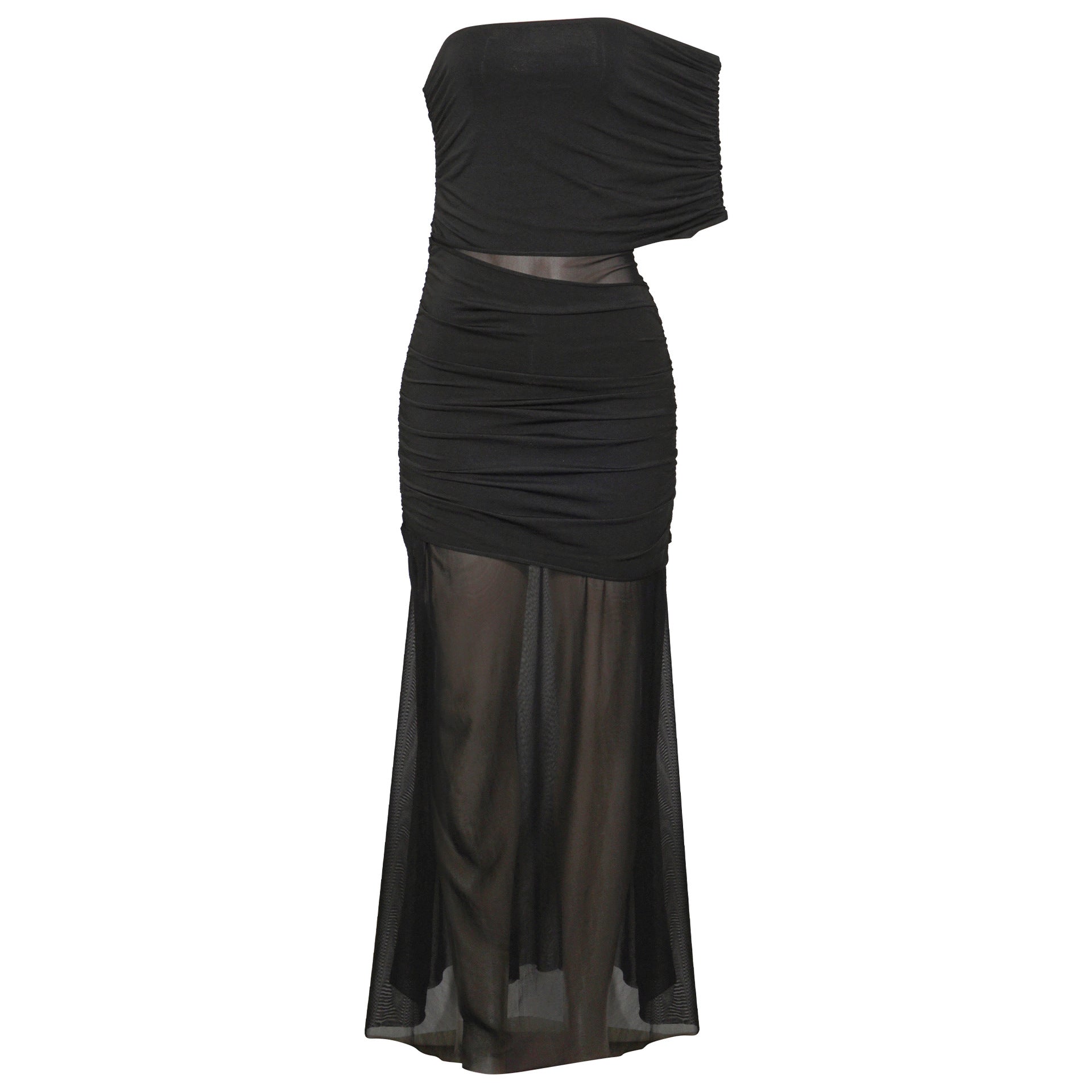 Spring Diagonal Collar Cold Shoulder Elegant Sexy Mesh Stitching Slim Dress