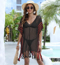 Women Hollow Out Cutout-out Woven Shirt Women Clothing Striped Color Contrast Patchwork Dress Beach Beach Cover Up