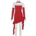 Winter Christmas Women Sexy Sexy Tube Top Neck Sling Long Cuff Irregular Asymmetric Dress