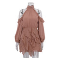 Elegant Chiffon Dress Women Halter Off the Shoulder Long Sleeve High Waist A line Dress
